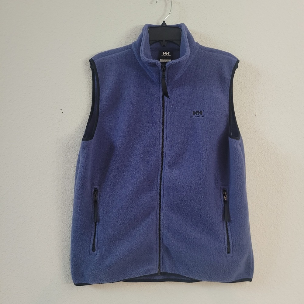 Helly Hansen Size M Fleece Vest Mens Blue Full Zip Sleeveless Jacket Logo